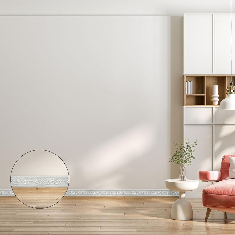 WADILE حافة جدارية ثلاثية الأبعاد 90" x 1.57"، قالب لاصق ذاتي، حدود ورق جدران مرنة من PVC للجدران، المرايا، القوائم، خطوط التمييز - أبيض - Image 5